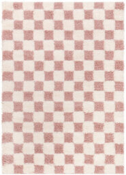 Livabliss Urban Shaggy-Modern Ivory Pink Checkered Soft Plush Pile Living Bedroom Rug 130 X 170 Cm Easy Care, Non Shedding - thumbnail 1