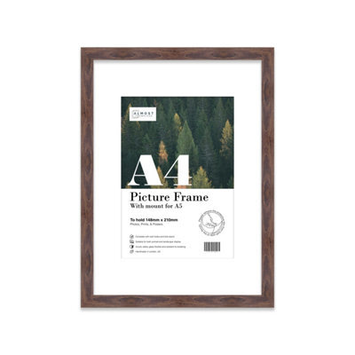 A4 Walnut Picture Frame With Mount For A5 (14.8 X 21Cm - 5.8 X 8.3In) Poster, Photo, Artwork, Or Print. - image 1