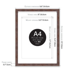 A4 Walnut Picture Frame With Mount For A5 (14.8 X 21Cm - 5.8 X 8.3In) Poster, Photo, Artwork, Or Print. - thumbnail 2