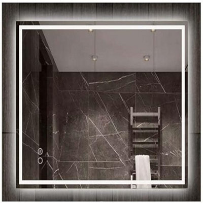 Deenz Hd Recatngle Led Bathroom Mirror Lights Touch Switch Sensor Demister Pad Mirrors Double Strip Lighting 80X60 Cm