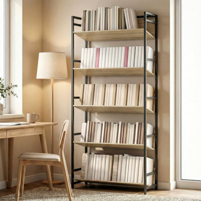 Homcom Bookcase Anti-Slip Design 5-Tier Storage Shelves And Metal Frame Oak - image 1