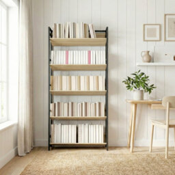 Homcom Bookcase Anti-Slip Design 5-Tier Storage Shelves And Metal Frame Oak - thumbnail 9