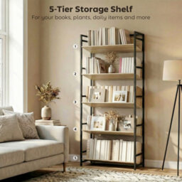 Homcom Bookcase Anti-Slip Design 5-Tier Storage Shelves And Metal Frame Oak - thumbnail 5