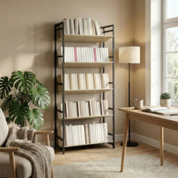 Homcom Bookcase Anti-Slip Design 5-Tier Storage Shelves And Metal Frame Oak - thumbnail 8