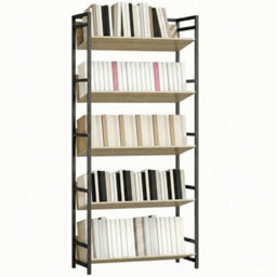 Homcom Bookcase Anti-Slip Design 5-Tier Storage Shelves And Metal Frame Oak - thumbnail 2