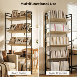 Homcom Bookcase Anti-Slip Design 5-Tier Storage Shelves And Metal Frame Oak - thumbnail 4