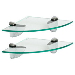 Harbour Housewares 2X Floating Glass Corner Shelves - 20Cm - Silver Brackets - Bathroom Shower Storage Vanity Display Unit Shelf