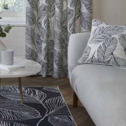 Fusion Matteo Black Hand Drawn Leaf Print 100% Cotton Filled Cushion - thumbnail 2