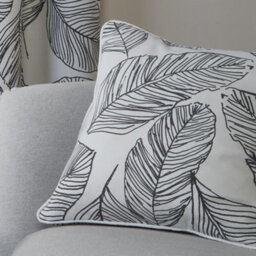 Fusion Matteo Black Hand Drawn Leaf Print 100% Cotton Filled Cushion