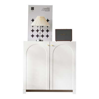 Btm Storage Cabinet, 2 Door Wooden Buffet Sideboard With Adjustable Shelf, Metal Handles, White, 80X40X80Cm - image 1