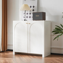 Btm Storage Cabinet, 2 Door Wooden Buffet Sideboard With Adjustable Shelf, Metal Handles, White, 80X40X80Cm - thumbnail 3