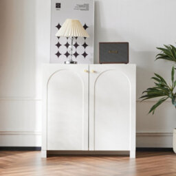 Btm Storage Cabinet, 2 Door Wooden Buffet Sideboard With Adjustable Shelf, Metal Handles, White, 80X40X80Cm - thumbnail 2
