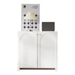 Btm Storage Cabinet, 2 Door Wooden Buffet Sideboard With Adjustable Shelf, Metal Handles, White, 80X40X80Cm - thumbnail 1