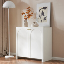 Btm Storage Cabinet, 2 Door Wooden Buffet Sideboard With Adjustable Shelf, Metal Handles, White, 80X40X80Cm - thumbnail 5