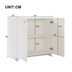 Btm Storage Cabinet, 2 Door Wooden Buffet Sideboard With Adjustable Shelf, Metal Handles, White, 80X40X80Cm - thumbnail 9