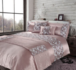 Homes & Linen Romi Luxury Floral Embroidered Pink Duvet Cover Set Polyester Bedding With Pillowcases