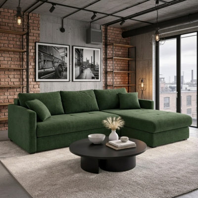 Orea L Shape Corner Sofa Bed With 2 Storage Containers Sleeping Function 227 150Cm Fabric Upholstered Settee Green Right - image 1