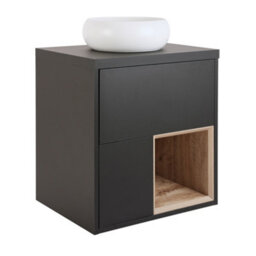 Homestylestore Black Grey 594mm Wall Hung Bathroom Vanity Unit Round Chalk Countertop Basin Open Shelf - thumbnail 1