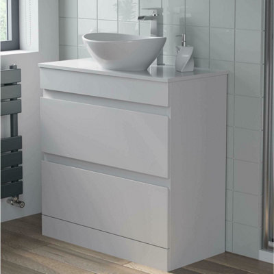 Affine 800mm Bathroom Vanity Unit Countertop Wash Basin Sink Oval Floor Standing White - image 1