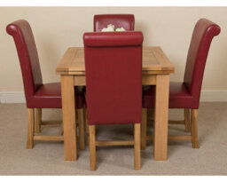That's Furniture Richmond 90Cm - 150Cm Square Oak Extending Dining Table And 4 Chairs Dining Set With Washington Burgundy Leather Chairs - thumbnail 2