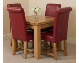 That's Furniture Richmond 90Cm - 150Cm Square Oak Extending Dining Table And 4 Chairs Dining Set With Washington Burgundy Leather Chairs