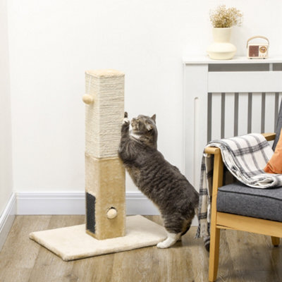 Pawhut 79Cm Jute Scratcher Climber With Toy, Self Grooming Brush, Beige - image 1