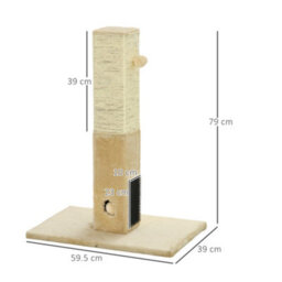 Pawhut 79Cm Jute Scratcher Climber With Toy, Self Grooming Brush, Beige - thumbnail 3