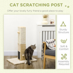 Pawhut 79Cm Jute Scratcher Climber With Toy, Self Grooming Brush, Beige - thumbnail 4
