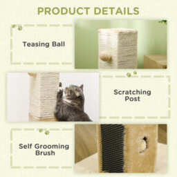 Pawhut 79Cm Jute Scratcher Climber With Toy, Self Grooming Brush, Beige - thumbnail 5