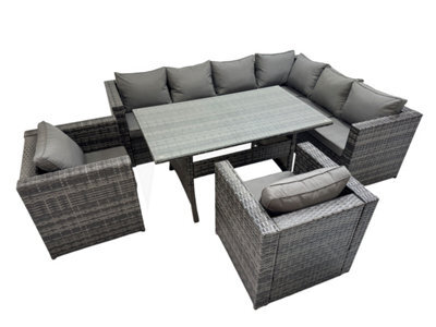 Fimous Rattan Garden Furniture Set Outdoor 8 Seater Patio Dining Corner Sofa Sets With Dining Table 2 Chairs Dark Grey Mixed - image 1