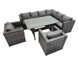 Fimous Rattan Garden Furniture Set Outdoor 8 Seater Patio Dining Corner Sofa Sets With Dining Table 2 Chairs Dark Grey Mixed - thumbnail 1