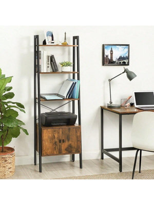 LEDREM Shelf Ladder, Bookcase, Storage Shelf With Cupboard, 4 Tiers, Stable Steel Frame, 56 X 34 X 173 Cm - image 1