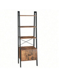 LEDREM Shelf Ladder, Bookcase, Storage Shelf With Cupboard, 4 Tiers, Stable Steel Frame, 56 X 34 X 173 Cm - thumbnail 2