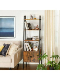 LEDREM Shelf Ladder, Bookcase, Storage Shelf With Cupboard, 4 Tiers, Stable Steel Frame, 56 X 34 X 173 Cm - thumbnail 5