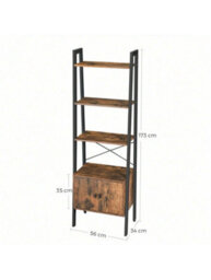 LEDREM Shelf Ladder, Bookcase, Storage Shelf With Cupboard, 4 Tiers, Stable Steel Frame, 56 X 34 X 173 Cm - thumbnail 4