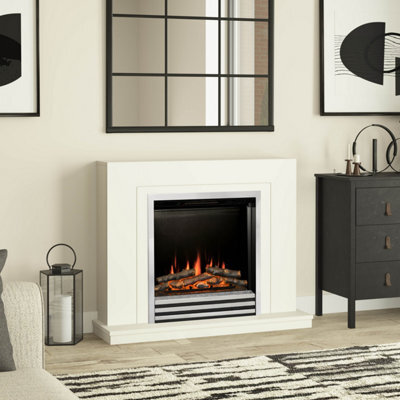 "Newland Colby 38"" Soft White & Chrome Timber Electric Fireplace" - image 1