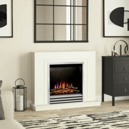 "Newland Colby 38"" Soft White & Chrome Timber Electric Fireplace" - thumbnail 2