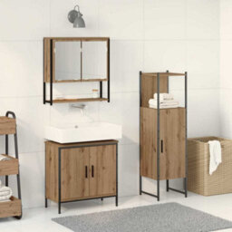 Berkfield Modern 3 Piece Bathroom Furniture Set Artisan Oak Engineered Wood - thumbnail 2