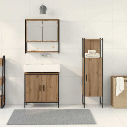 Berkfield Modern 3 Piece Bathroom Furniture Set Artisan Oak Engineered Wood - thumbnail 4