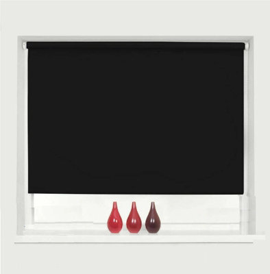 OPTIMAL PRODUCTS Blackout Roller Blinds Black Plain Trimmable 60Cm X 160