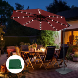 Sundaze 3M Wine Red Led Garden Banana Parasol Cantilever Umbrella Patio Hanging, Base & Weather Protective Cover - thumbnail 1
