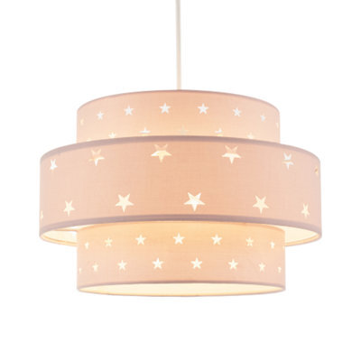 Happy Homewares Triple Tier Pink Cotton Fabric Kids Pendant Shade With Stars Decor - image 1