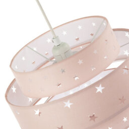 Happy Homewares Triple Tier Pink Cotton Fabric Kids Pendant Shade With Stars Decor - thumbnail 4