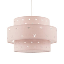 Happy Homewares Triple Tier Pink Cotton Fabric Kids Pendant Shade With Stars Decor - thumbnail 2