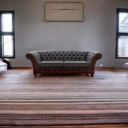 Chesterfield 3 Seater Sofa Antique Oxblood Leather Marinello Pewter Fabric In Jepson Style - thumbnail 3
