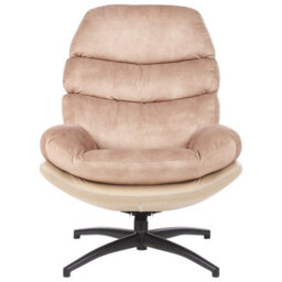Beliani Swivel Armchair Eide With Footstool Velvet Sand Beige - thumbnail 5