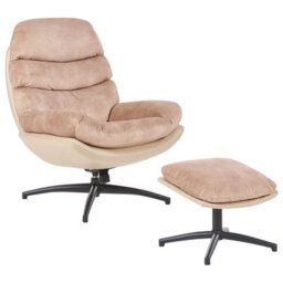 Beliani Swivel Armchair Eide With Footstool Velvet Sand Beige