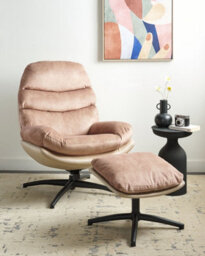 Beliani Swivel Armchair Eide With Footstool Velvet Sand Beige - thumbnail 2