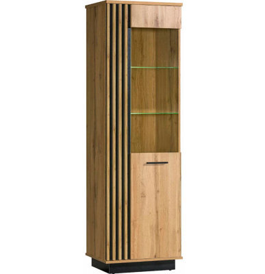Arte Lamelo La2 Tall Display Cabinet - Elegant Showpiece In Oak Wotan & Black Matt, H1940mm W600mm D400mm - image 1