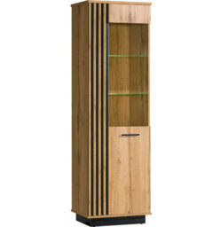 Arte Lamelo La2 Tall Display Cabinet - Elegant Showpiece In Oak Wotan & Black Matt, H1940mm W600mm D400mm - thumbnail 1